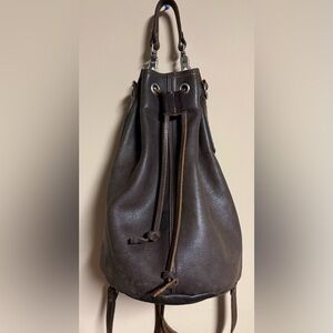 Vintage Rugby Dark Brown Leather Adjustable Bucket Bag